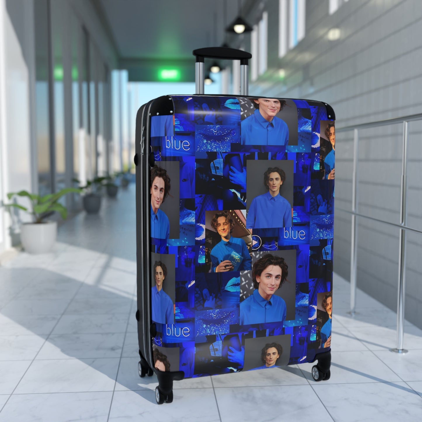 Timothee Chalamet Cool Blue Collage Suitcase