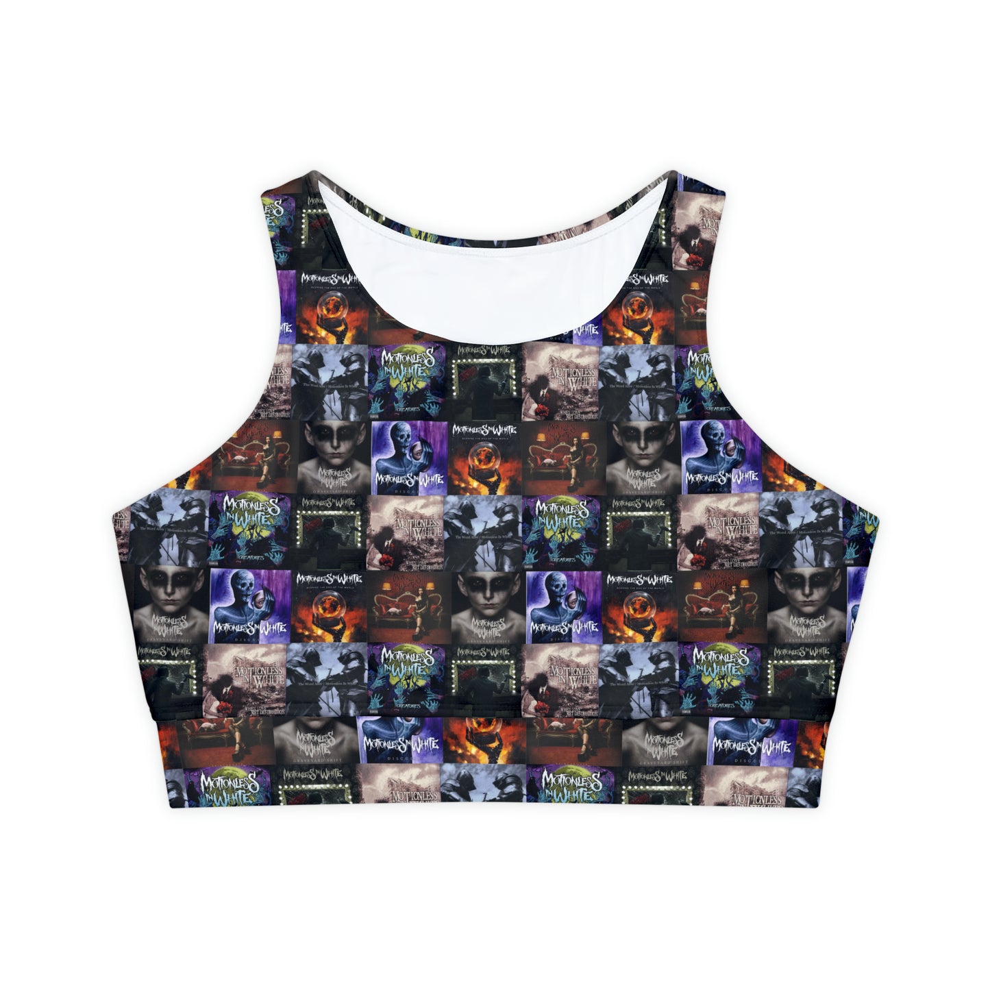 Motionless In White Album Cover Collage Fully Lined Padded Sports Bra