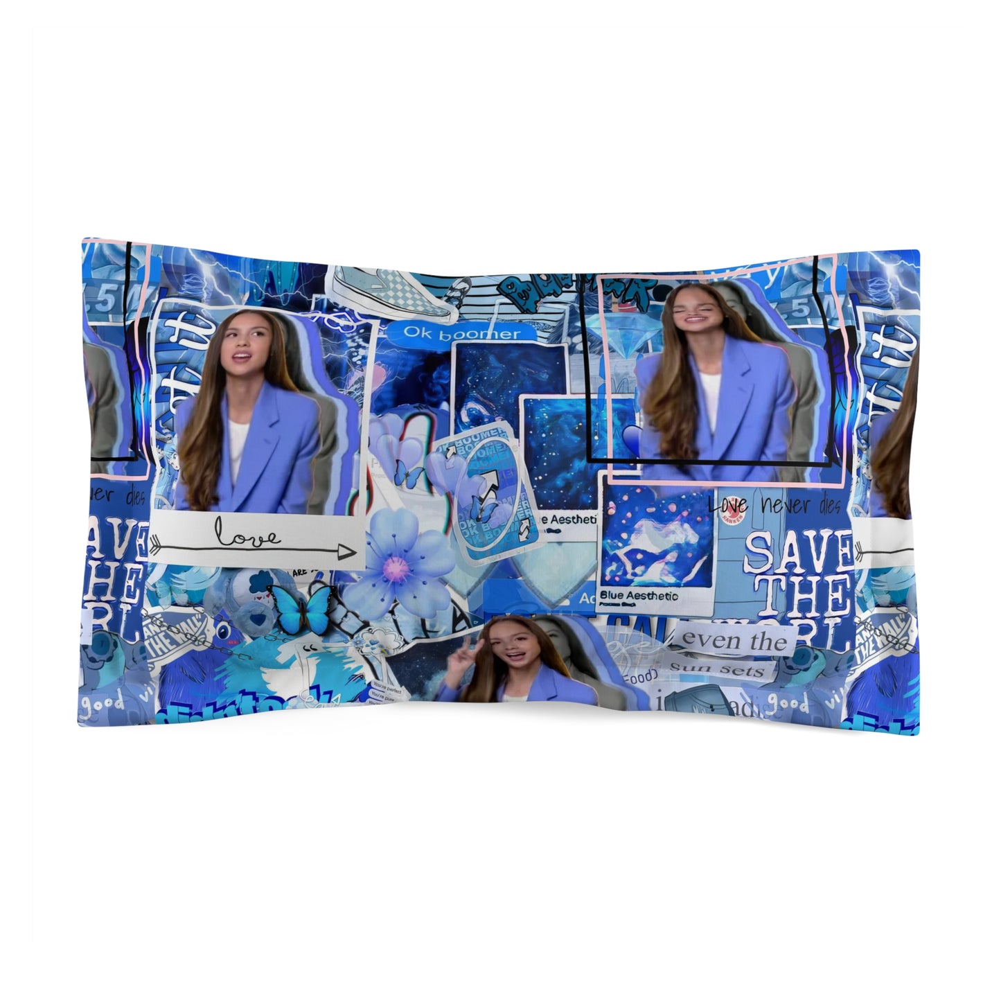 Olivia Rodrigo Blue Aesthetic Collage Microfiber Pillow Sham