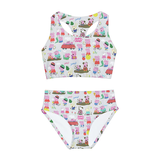 Peppa Pig Oink Oink Collage Girls Two Piece Swimsuit