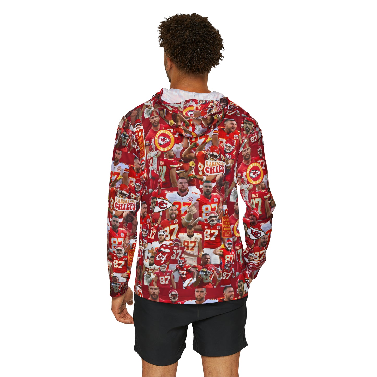 Travis Kelce Chiefs Red Collage Men's Sports Warmup Hoodie