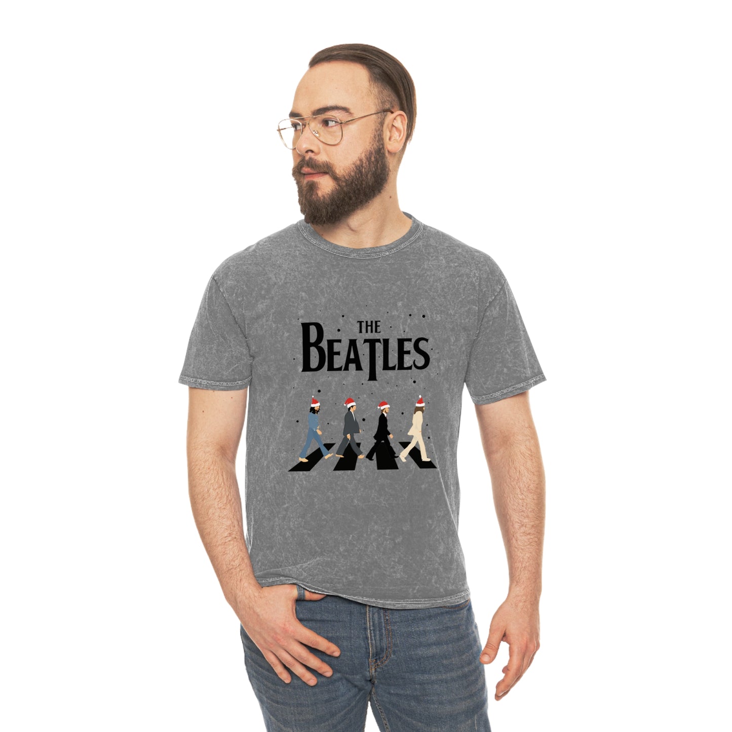 The Beatles Abbey Road Santas Unisex Mineral Wash Vintage Tee Shirt