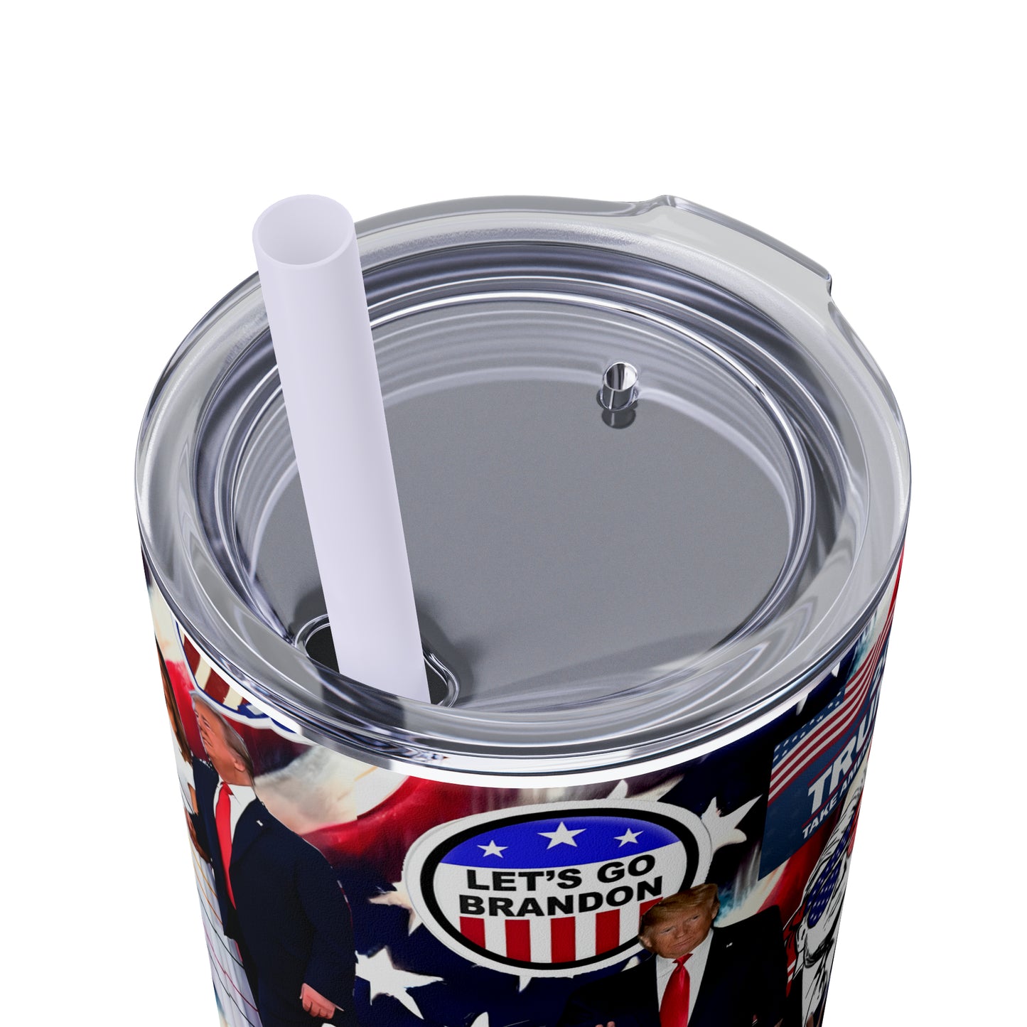 Donald Trump 2024 MAGA Montage Skinny Tumbler with Straw