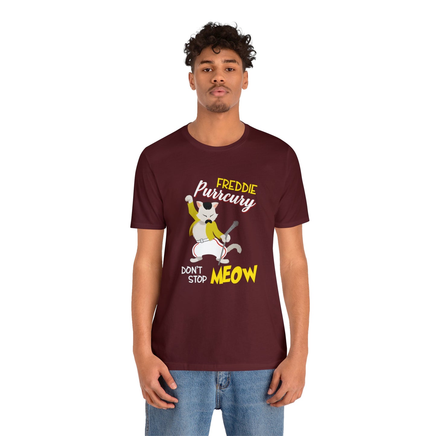 Queen Don't Stop Meow Freddie Purrcury Unisex Jersey Short Sleeve Tee