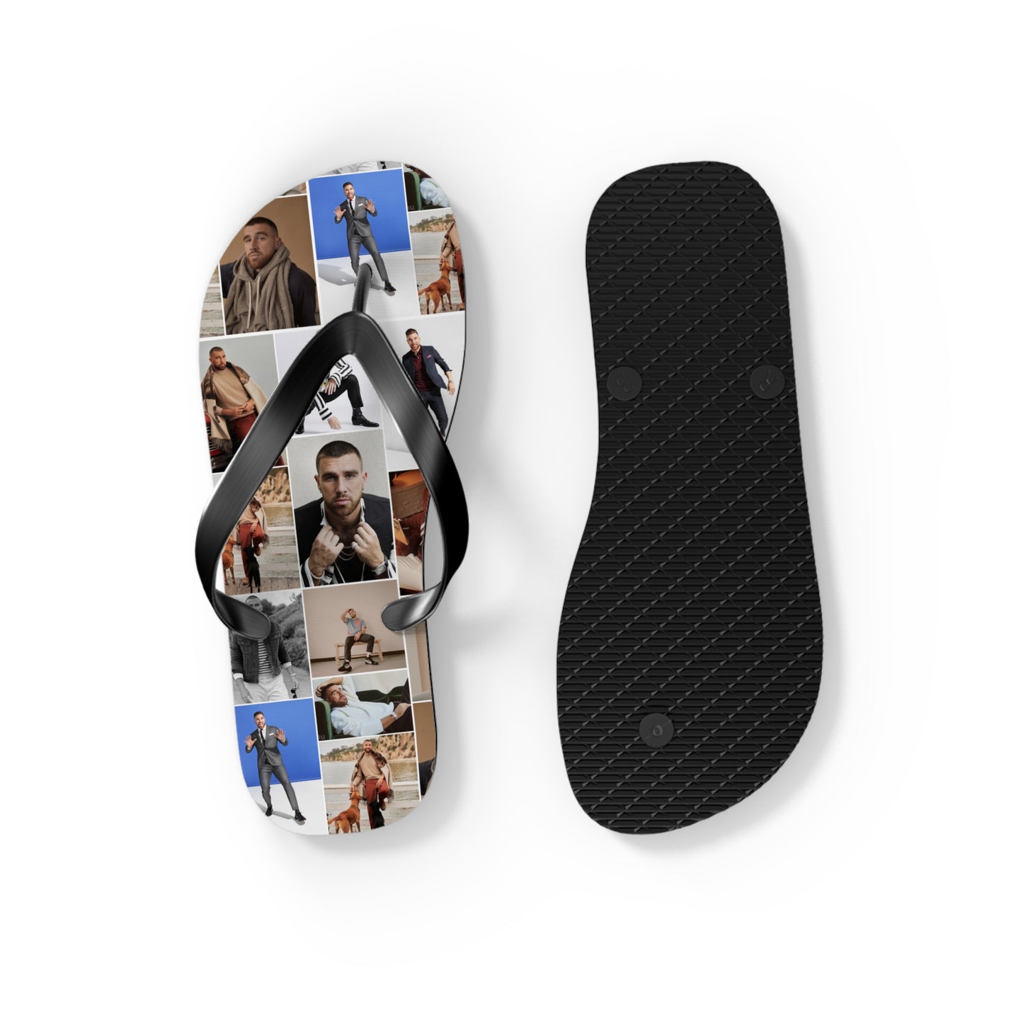 Travis Kelce Portrait Photo Mosaic Flip Flops