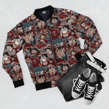 One Piece Anime Monkey D Luffy Red Collage Men's Bomber Jacket