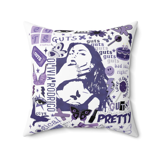 Olivia Rodrigo Guts Tour Collage Faux Suede Square Pillow