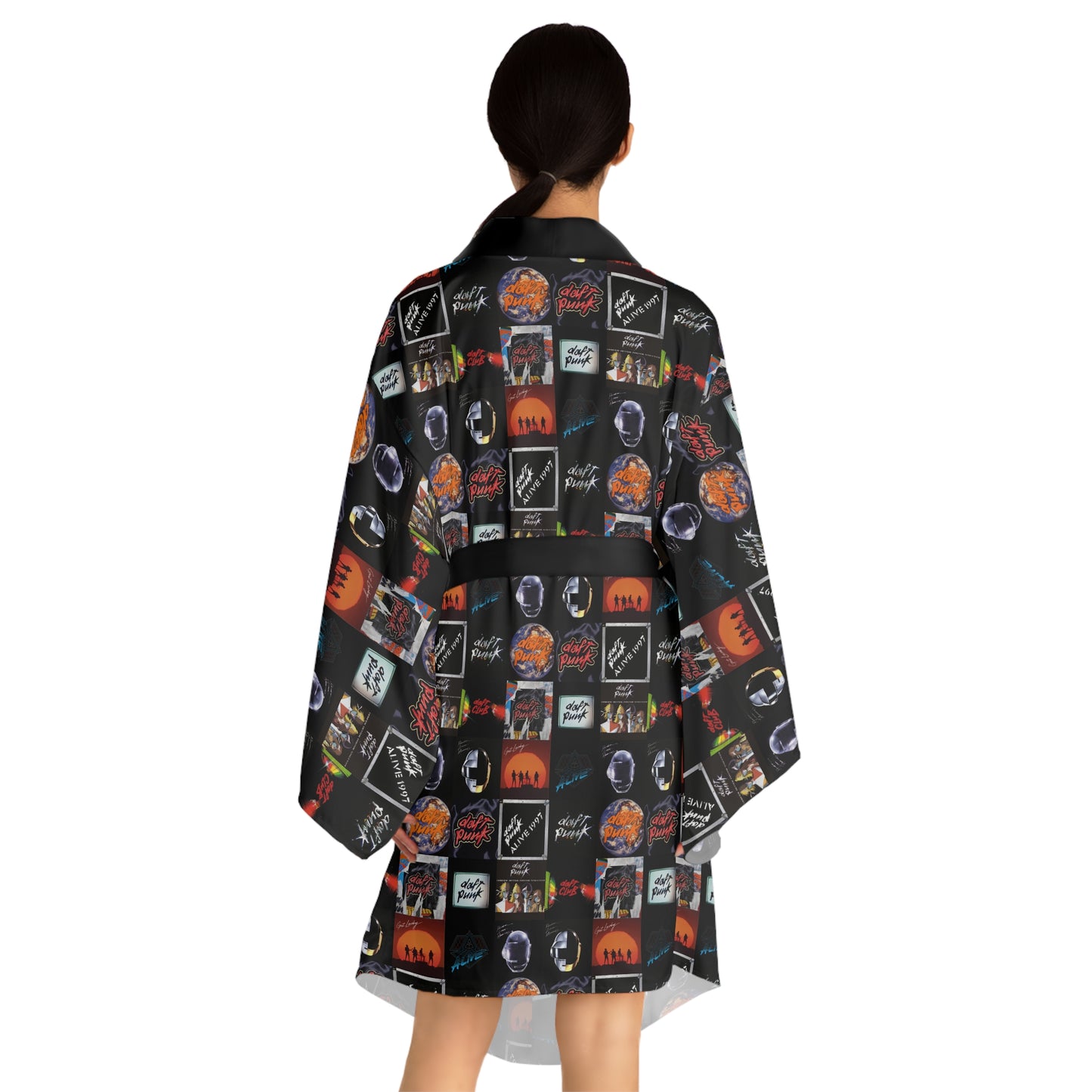 Daft Punk Album Cover Art Collage Long Sleeve Kimono Robe