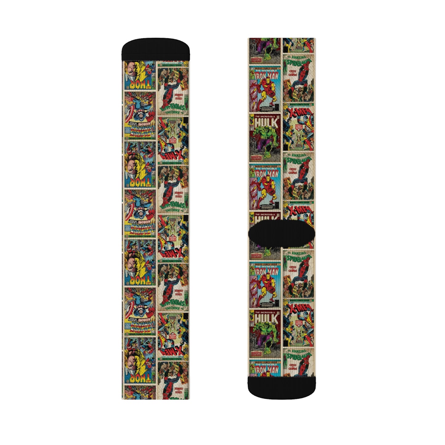 Marvel Comic Book Cover Collage Tube Socks