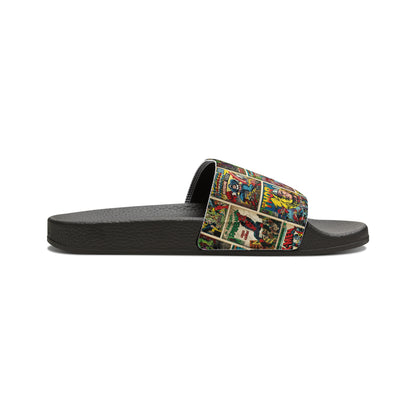 Marvel Comic Book Cover Collage Youth Slide Sandals