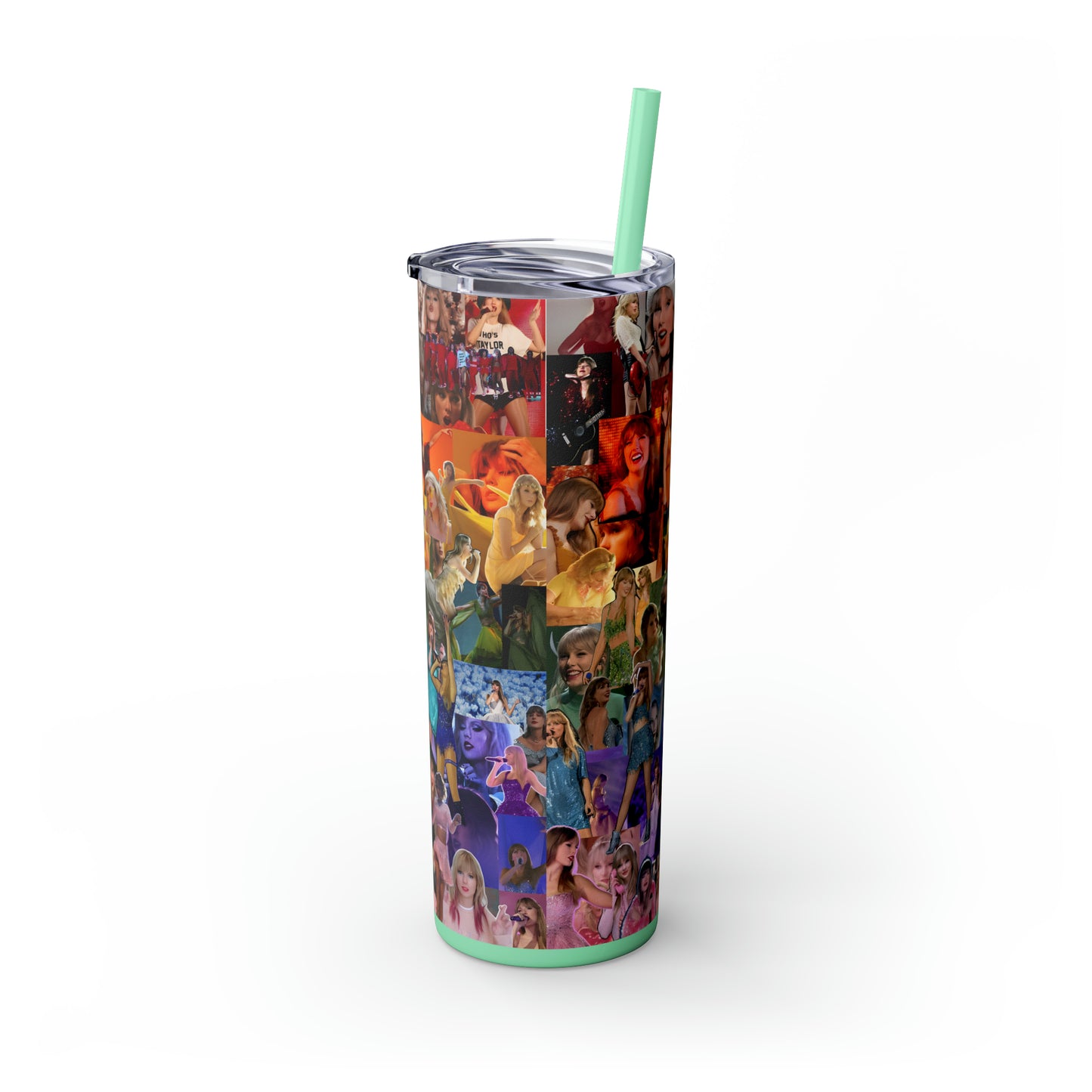 Taylor Swift Rainbow Photo Collage Skinny Tumbler with Straw