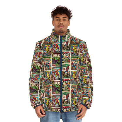 Marvel Comic Book Cover Collage Men's Puffer Jacket