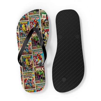 Marvel Comic Book Cover Collage Flip Flops