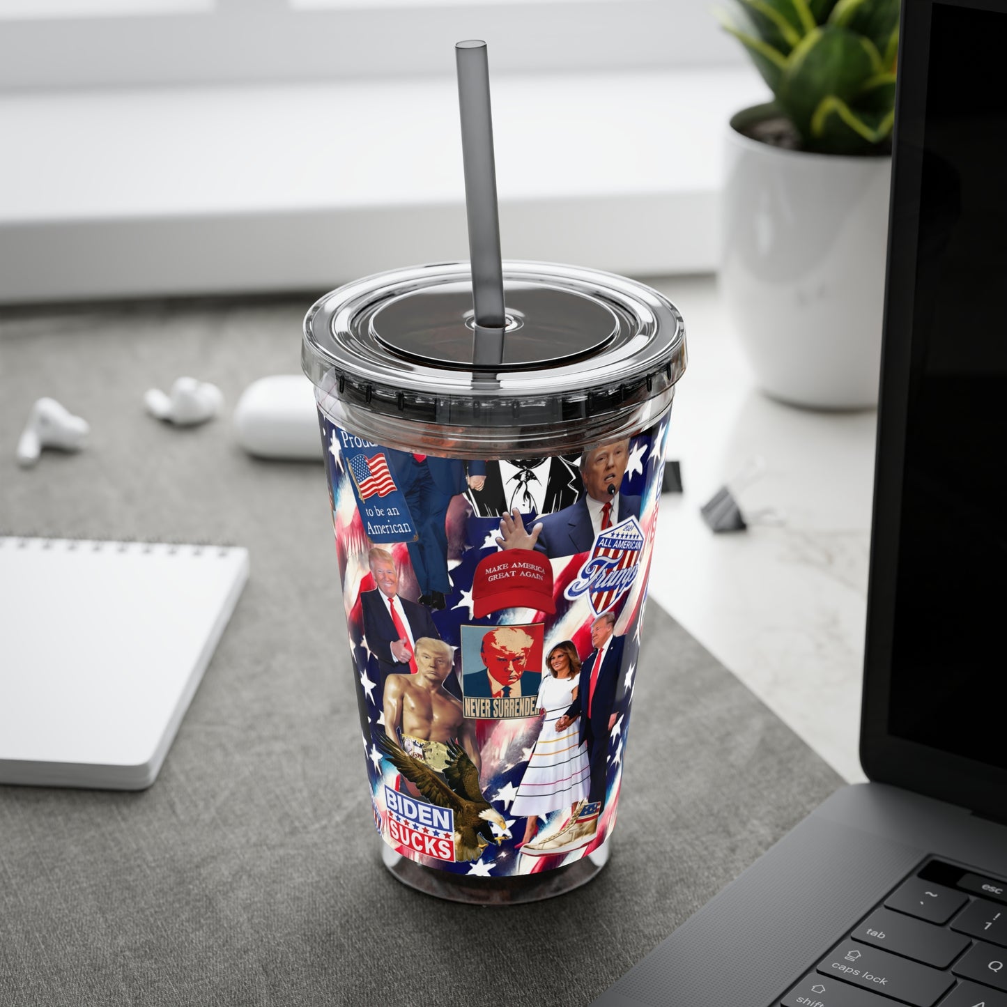 Donald Trump 2024 MAGA Montage Sunsplash Tumbler with Straw