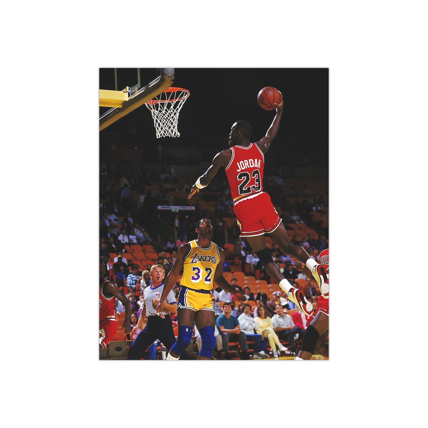 Michael Jordan Dunking On Magic Johnson Satin Poster