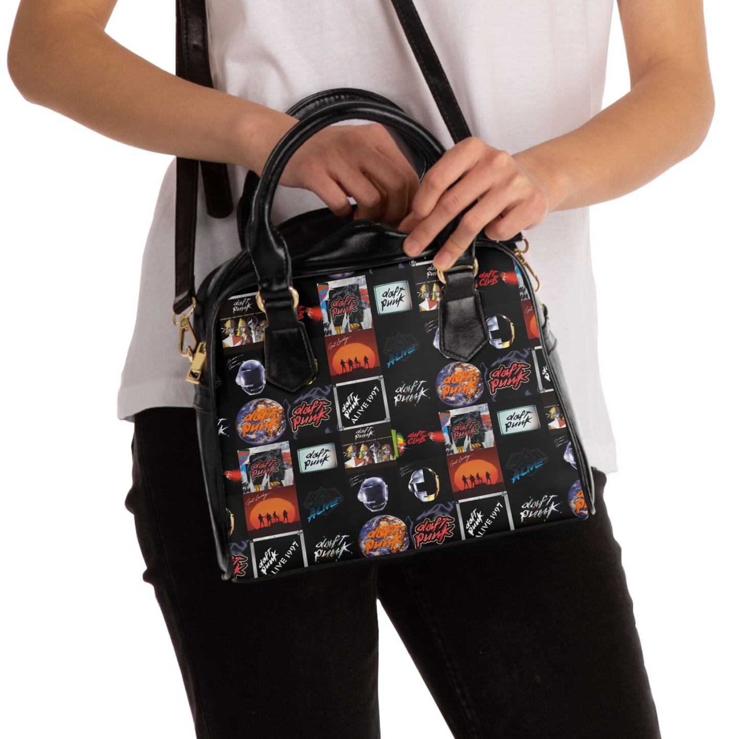 Daft Punk Album Cover Art Collage Shoulder Handbag