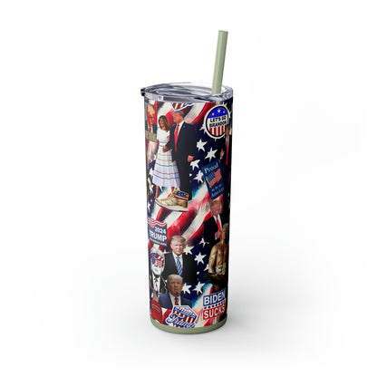 Donald Trump 2024 MAGA Montage Skinny Tumbler with Straw