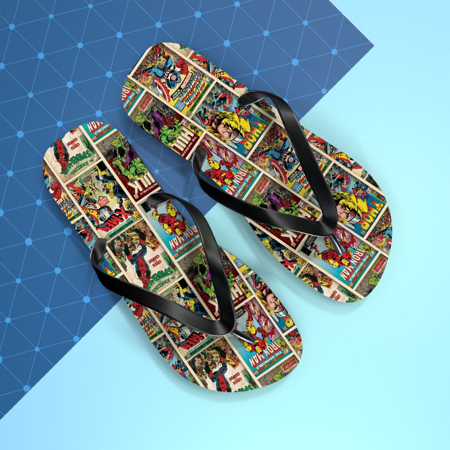 Marvel Comic Book Cover Collage Flip Flops