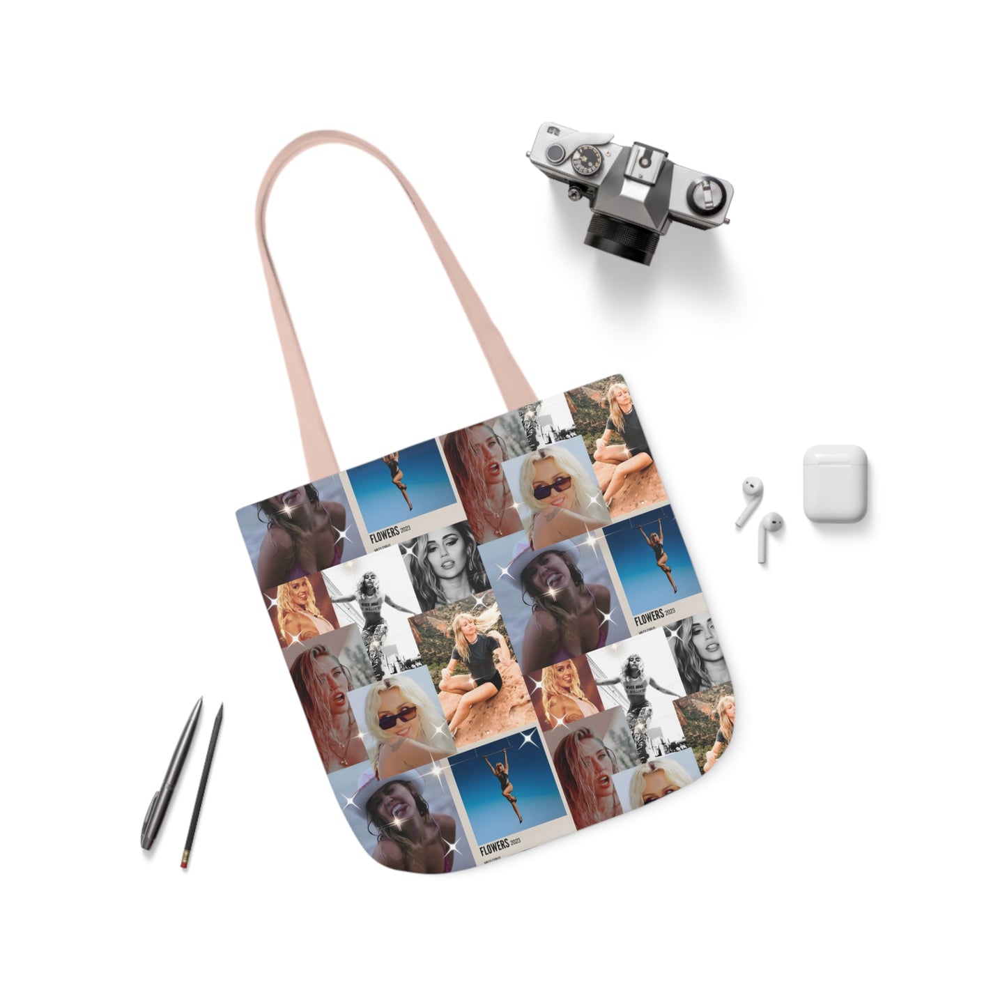 Miley Cyrus Flowers Photo Collage Polyester Canvas Tote Bag