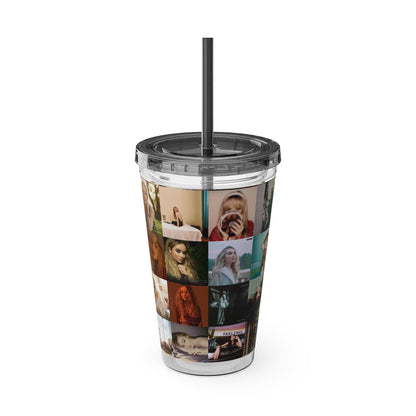 Sabrina Carpenter Album Cover Collage Sunsplash Tumbler with Straw