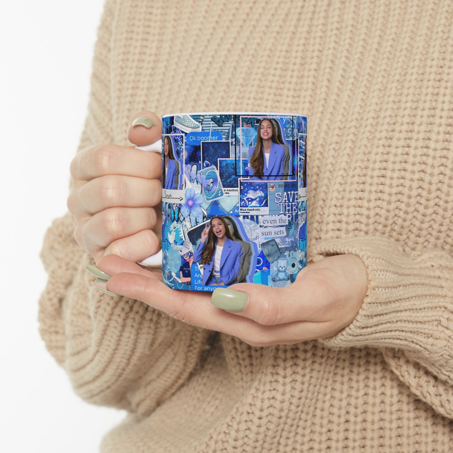 Olivia Rodrigo Blue Aesthetic Collage White Ceramic Mug