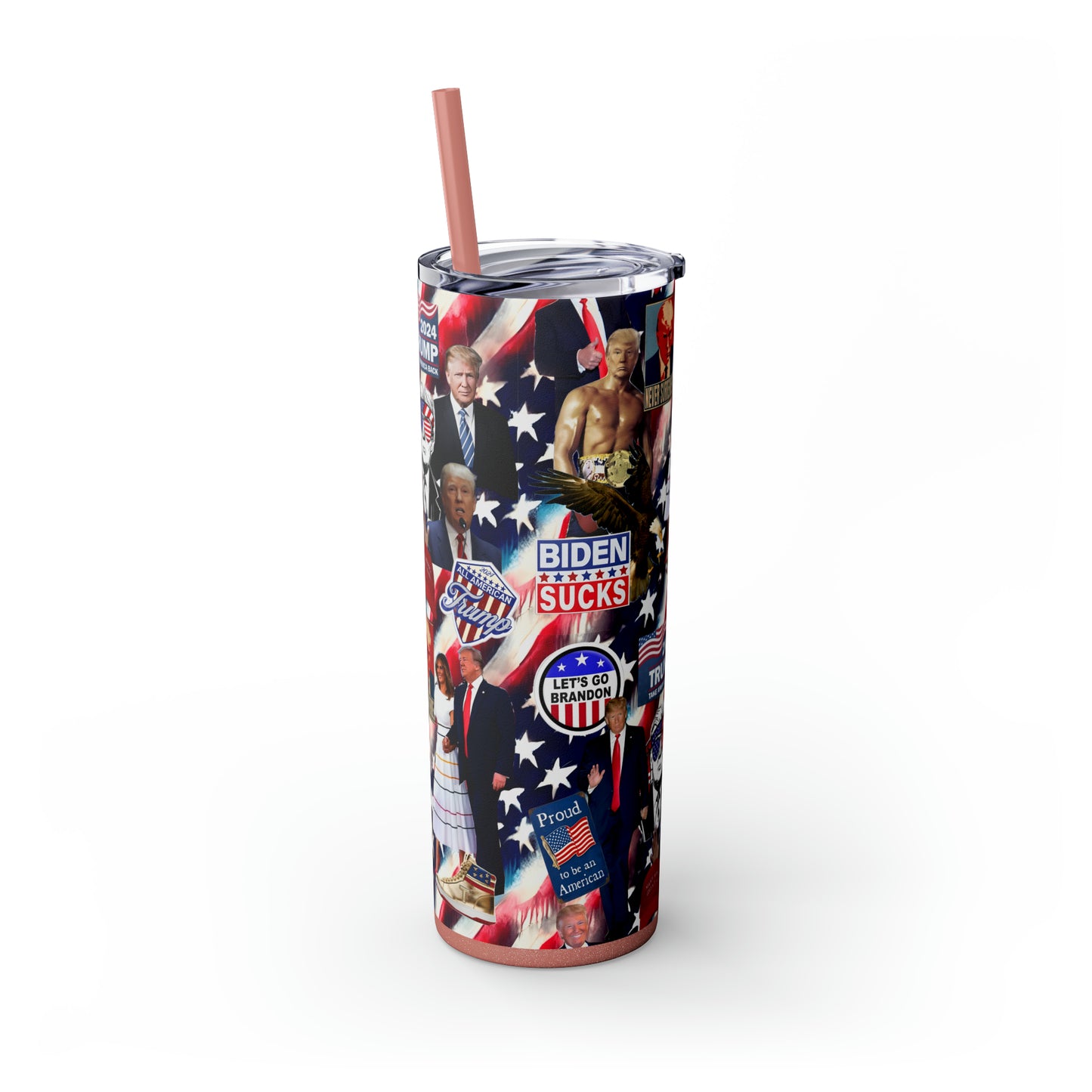 Donald Trump 2024 MAGA Montage Skinny Tumbler with Straw