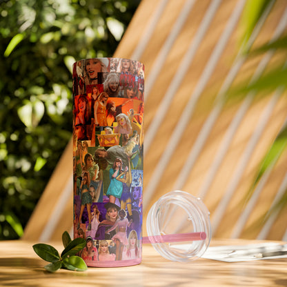 Taylor Swift Rainbow Photo Collage Skinny Tumbler with Straw