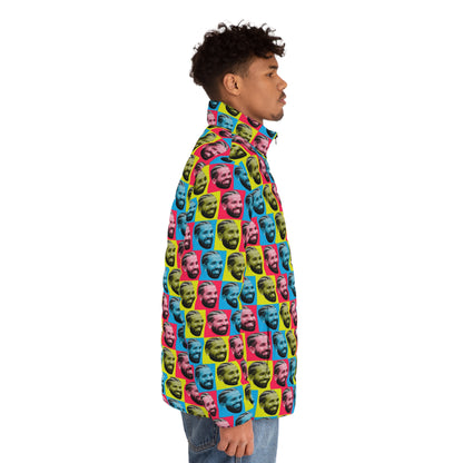 Drake Colored Checker Faces Men's Puffer Jacket