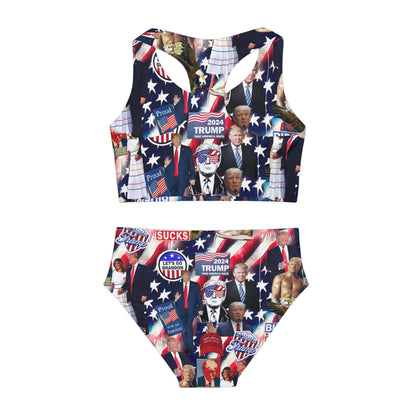 Donald Trump 2024 MAGA Montage Girls Two Piece Swimsuit