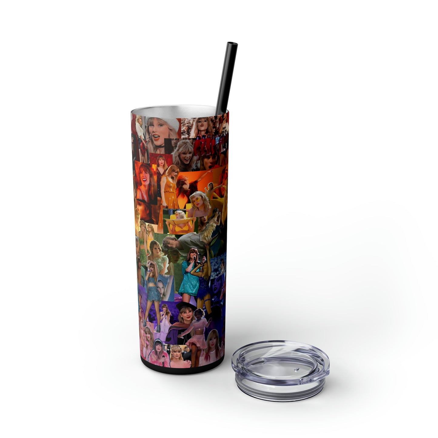 Taylor Swift Rainbow Photo Collage Skinny Tumbler with Straw