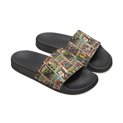 Marvel Comic Book Cover Collage Youth Slide Sandals