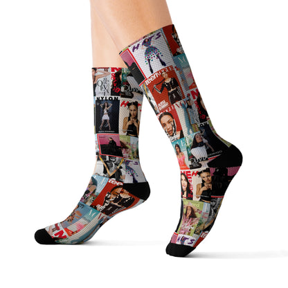 Olivia Rodrigo Magazine Cover Collage Pattern Tube Socks