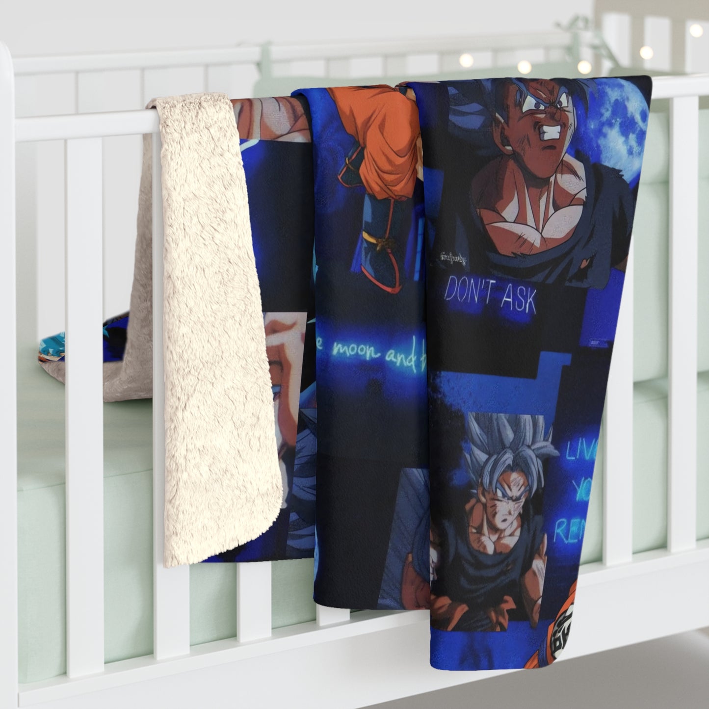 Dragon Ball Z Saiyan Moonlight Collage Sherpa Fleece Blanket