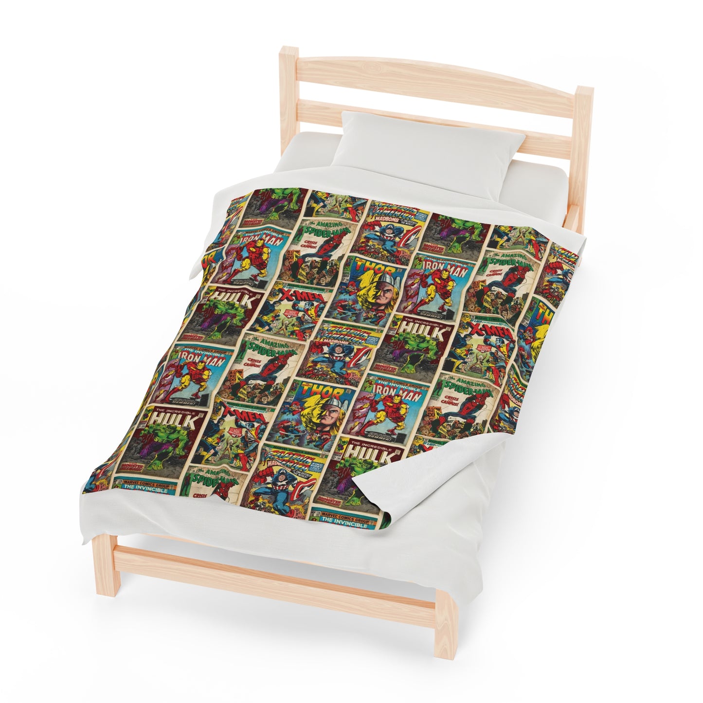 Marvel Comic Book Cover Collage Velveteen Plush Blanket