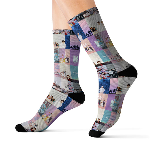 BTS Pastel Aesthetic Collage Tube Socks