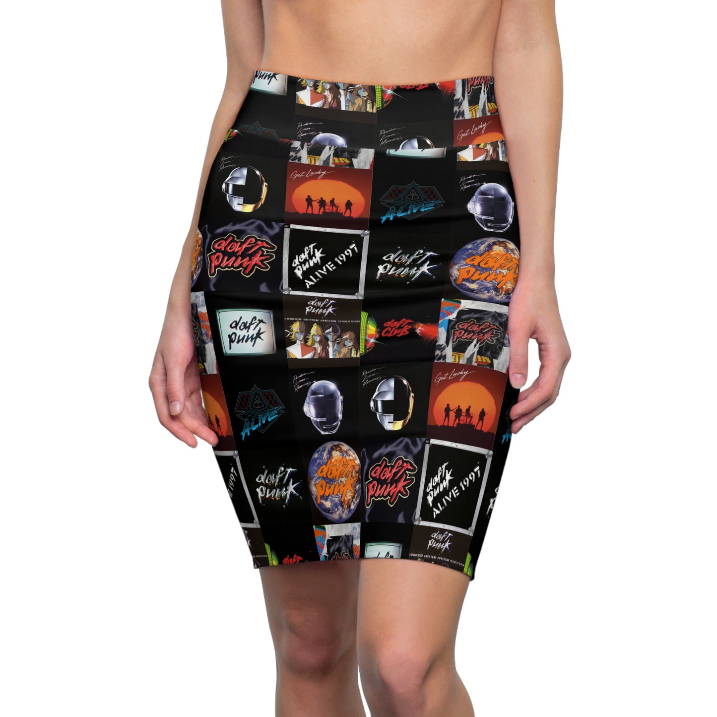 Daft Punk Album Cover Art Collage Women's Pencil Skirt