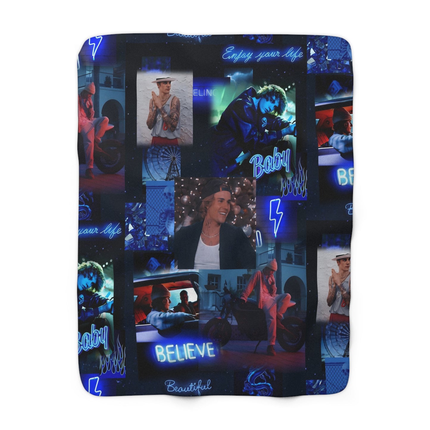 Justin Bieber Enjoy Your Life Collage Sherpa Fleece Blanket