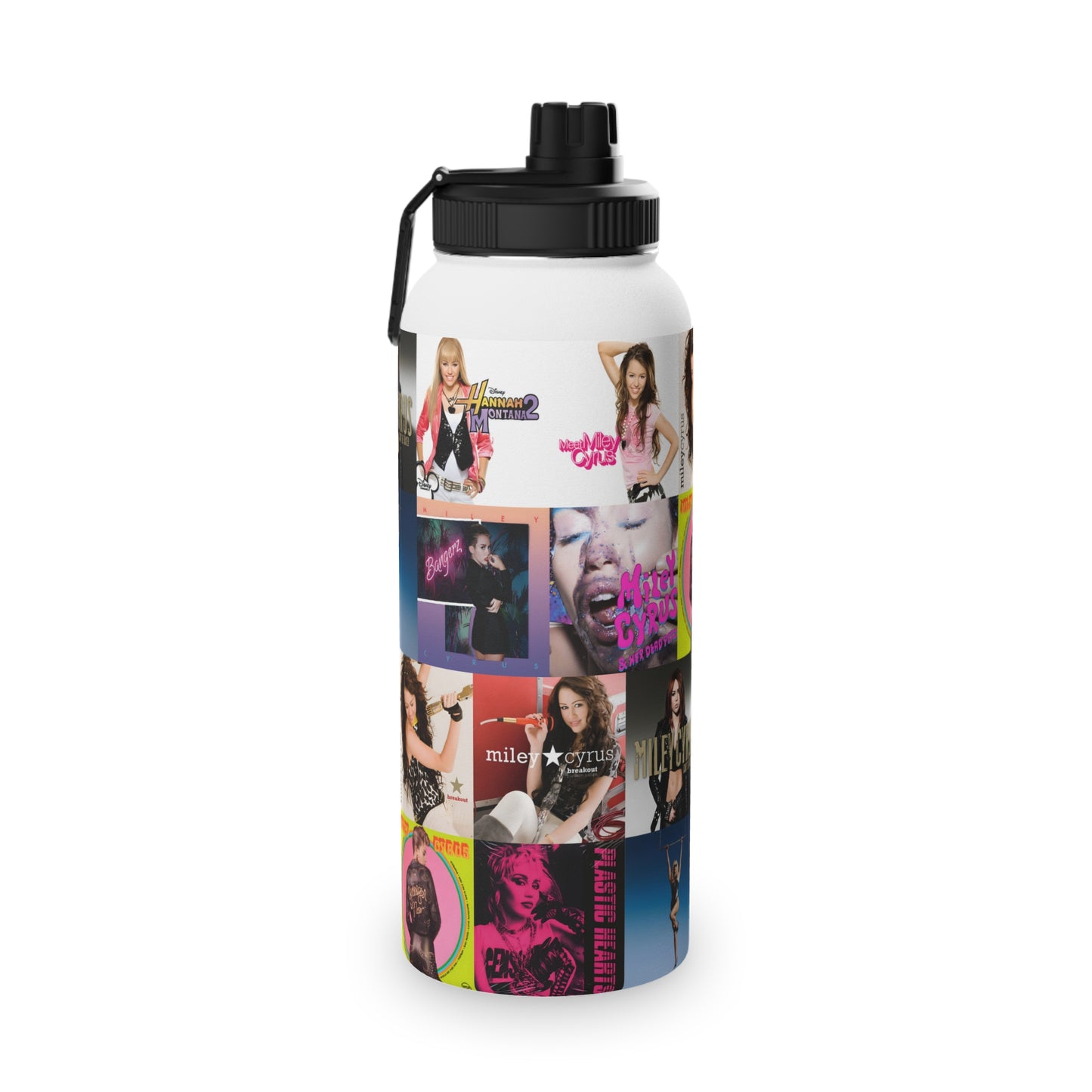 Miley Cyrus Album Cover Collage Stainless Steel Sports Lid Water Bottle