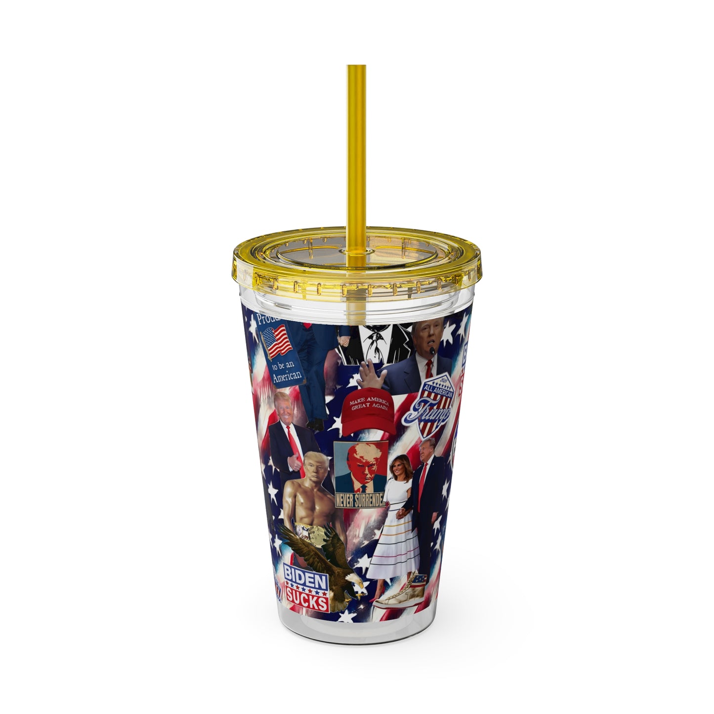 Donald Trump 2024 MAGA Montage Sunsplash Tumbler with Straw