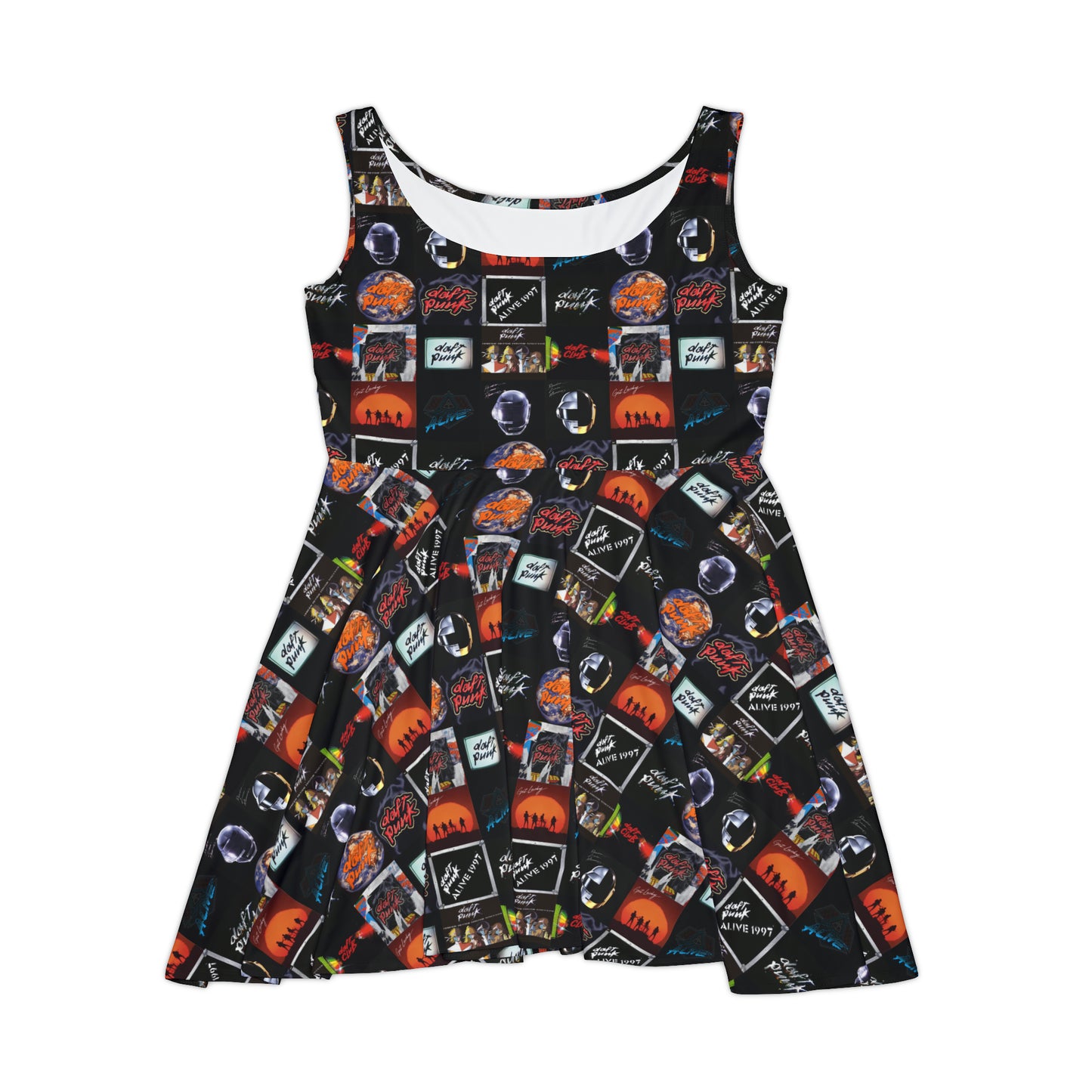 Daft Punk Album Cover Art Collage Women's Skater Dress