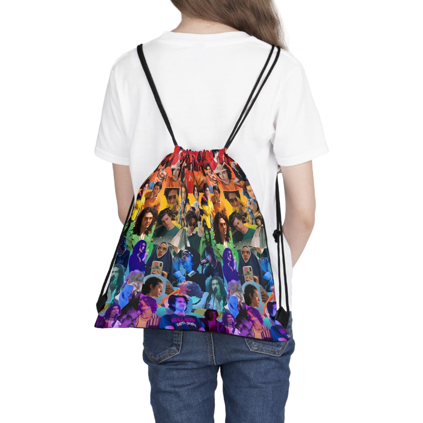 Conan Grey Rainbow Photo Collage Outdoor Drawstring Bag