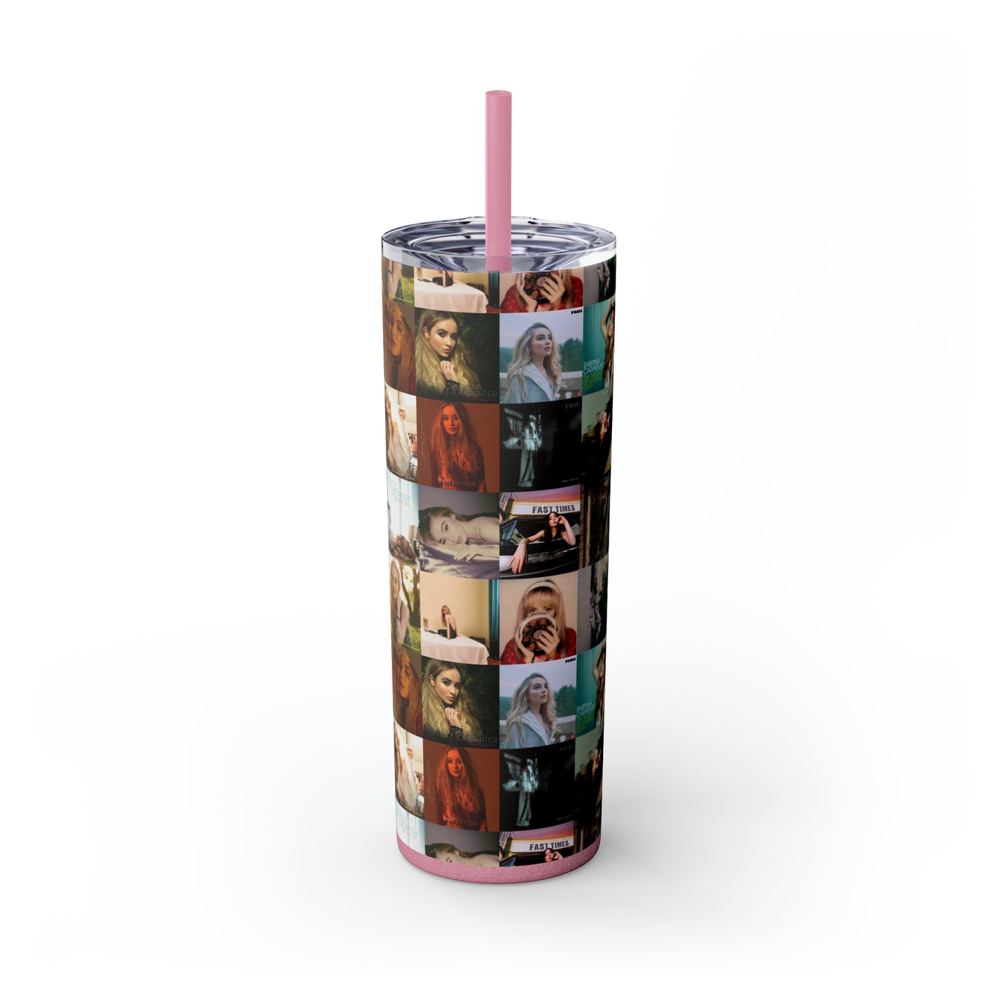 Sabrina Carpenter Album Cover Collage Skinny Tumbler with Straw