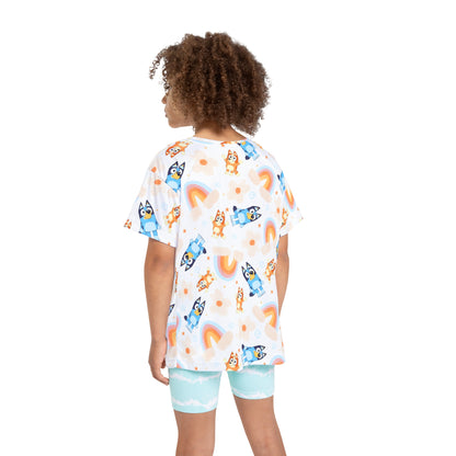 Bluey Rainbows & Flowers Pattern Kids Sports Jersey