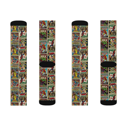 Marvel Comic Book Cover Collage Tube Socks