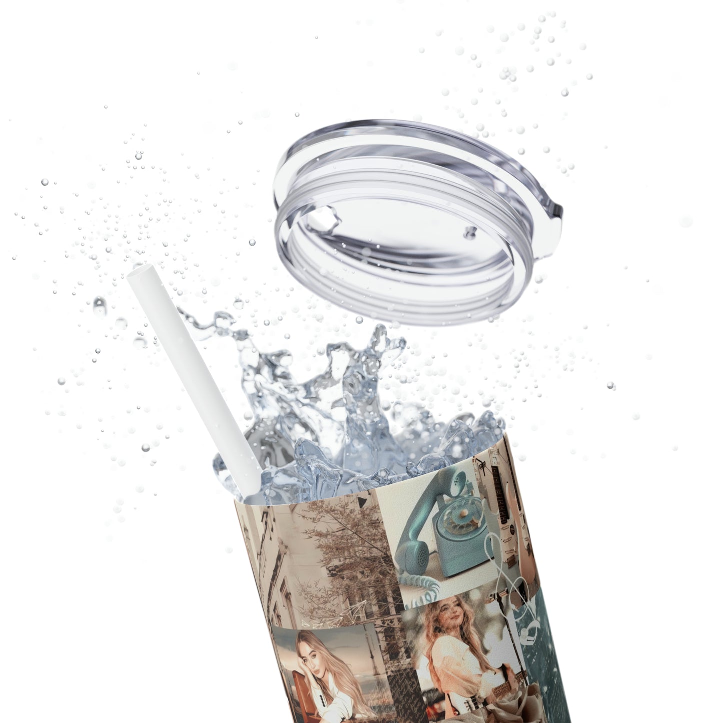 Sabrina Carpenter Peachy Princess Collage Skinny Tumbler with Straw