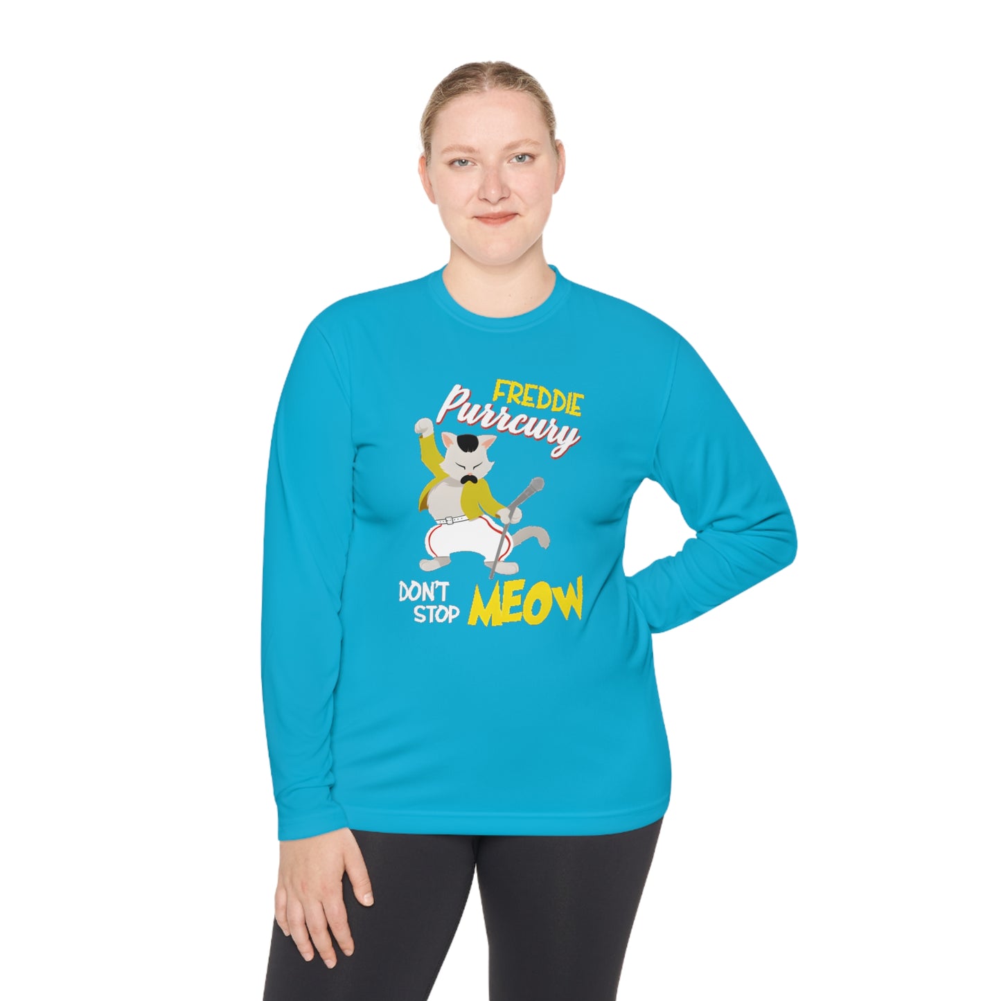 Queen Don't Stop Meow Freddie Purrcury Unisex Lightweight Long Sleeve Tee