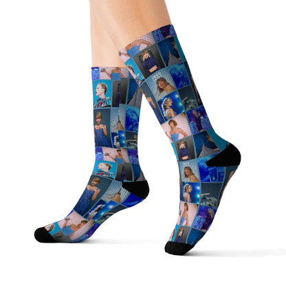 Taylor Swift Blue Dreams Collage Unisex Tube Socks