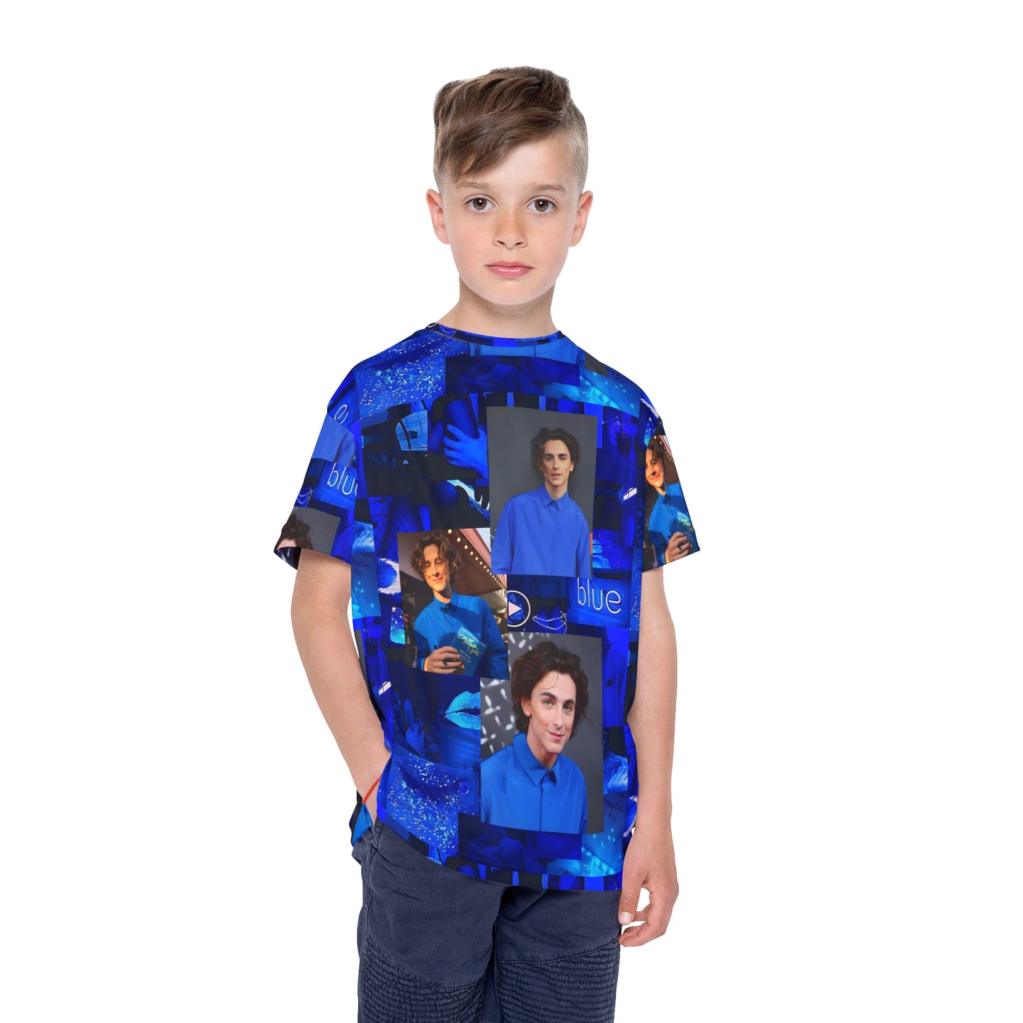 Timothee Chalamet Cool Blue Collage Kids Sports Jersey