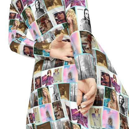 Taylor Swift Album Art Collage Pattern Women's Long Sleeve Dance Dress