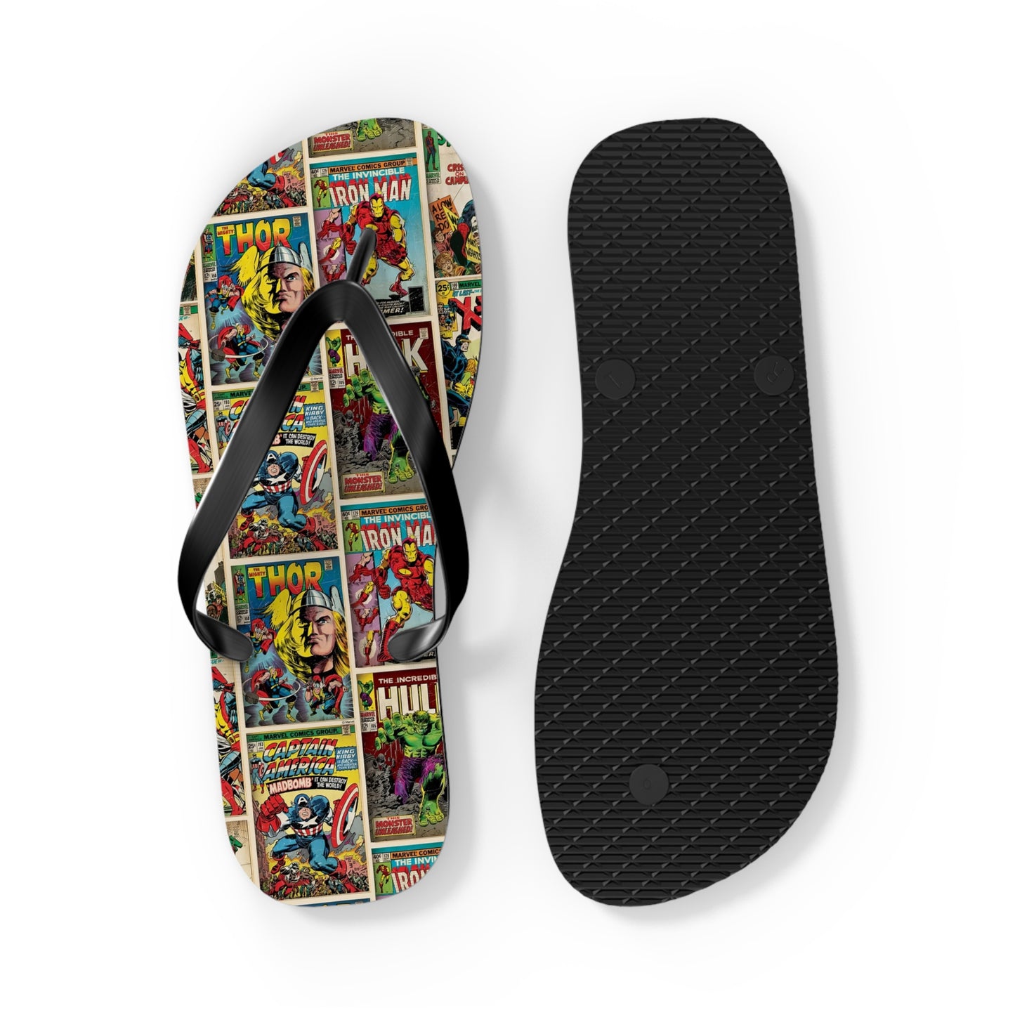 Marvel Comic Book Cover Collage Flip Flops